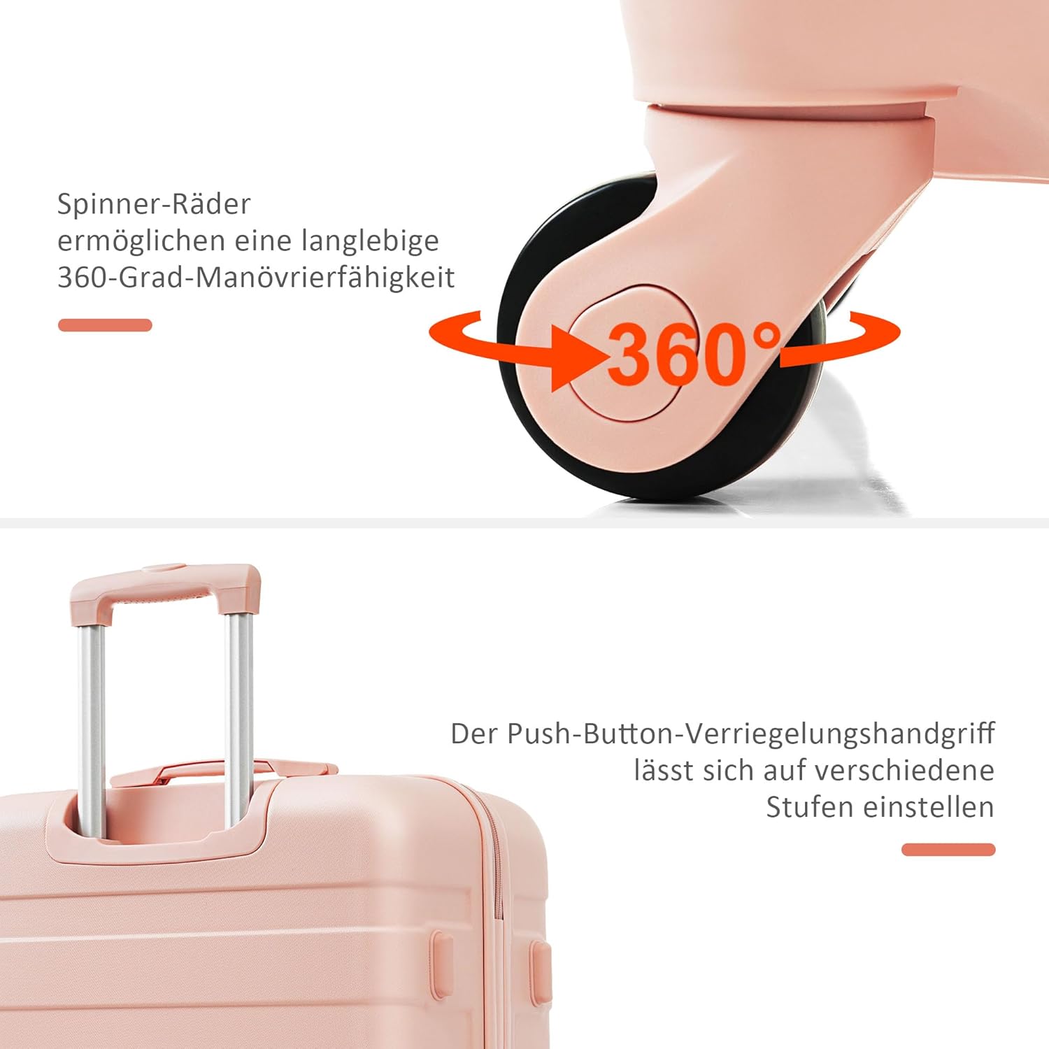 Merax 3-teiliges ABS-Hartschalenkoffer-Set – Leicht, robust, Kratzfest, Hellrosa — Ansicht 4