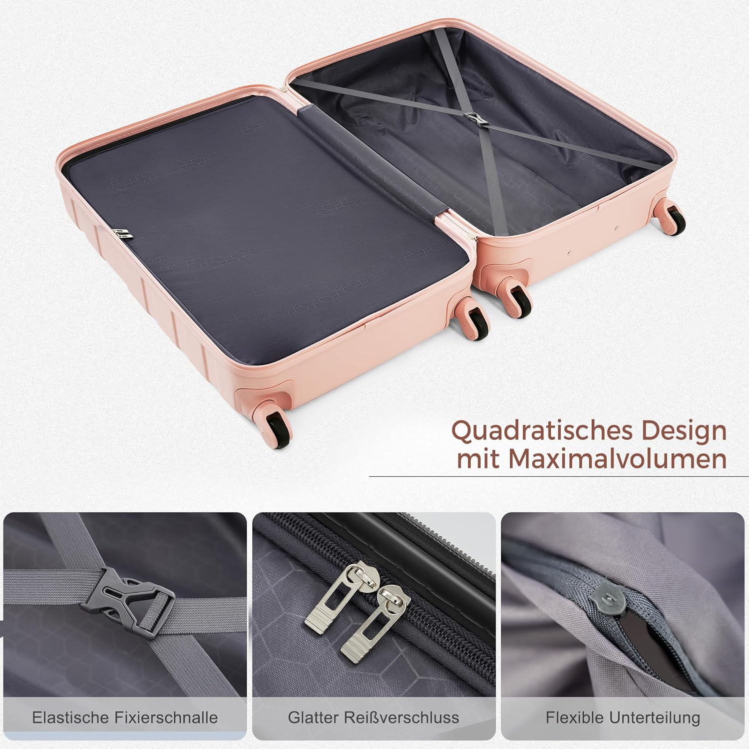 Merax 3-teiliges ABS-Hartschalenkoffer-Set – Leicht, robust, Kratzfest, Hellrosa — Ansicht 5