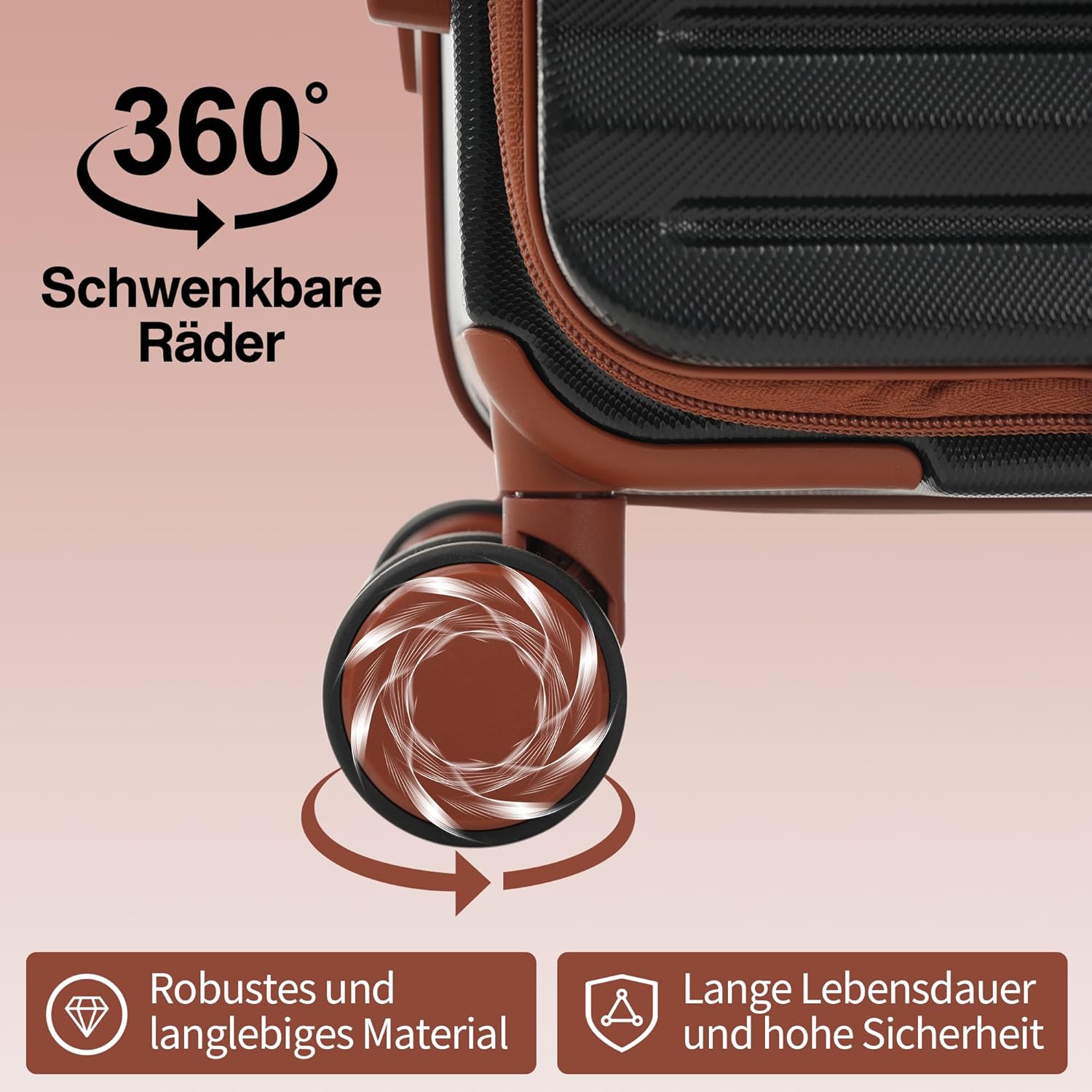 Merax 3tlg. Hartschalenkofferset, Gepäckset, Rollkoffer, Front-Öffnungs-Design, Klappbare Getränkehalter, TSA-Schloss, 360°-Rollen, M-L-XL Reisekofferset, Schwarz — Ansicht 6