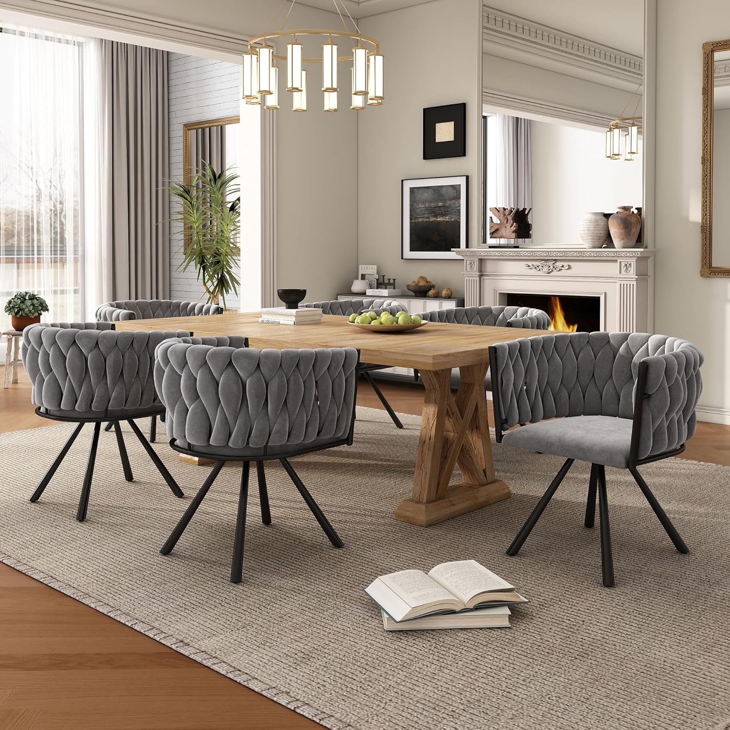 Merax Drehstuhl 6er Set, Moderne Esszimmerstuhl aus Samt, Armlehnstuhl Drehbar mit Metallbeinen, für Esszimmer, Wohnzimmer, Schlafzimmer, Grau