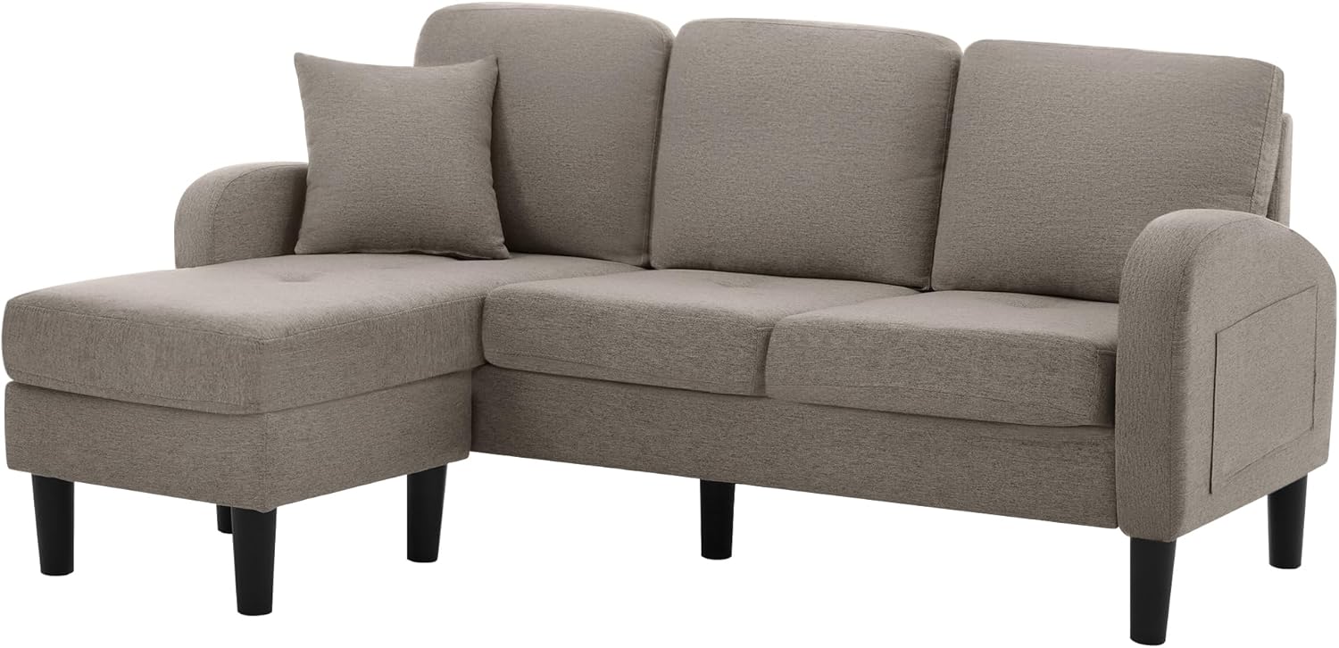 Merax Ecksofa 3-Sitzer Sofa mit Chaiselongue und Kunststoffbeine, Eckcouch in L-Form aus Baumwoll-Leinenstoff, Kleine Couch für Wohnzimmer/Wohnung, 166 x 118 x 77 cm, Dunkelgrau — Ansicht 6