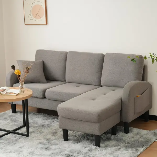Ecksofa 3-Sitzer Sofa mit Chaiselongue und Kunststoffbeine