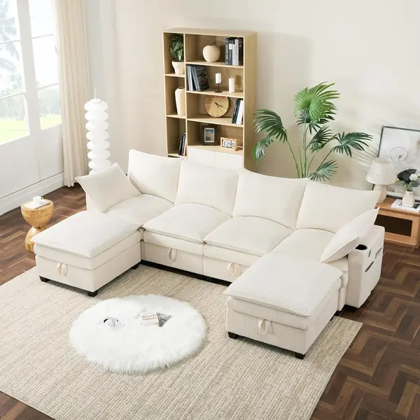 Ecksofa L-förmiges Sofa Modulares 4-Sitzer Couch mit