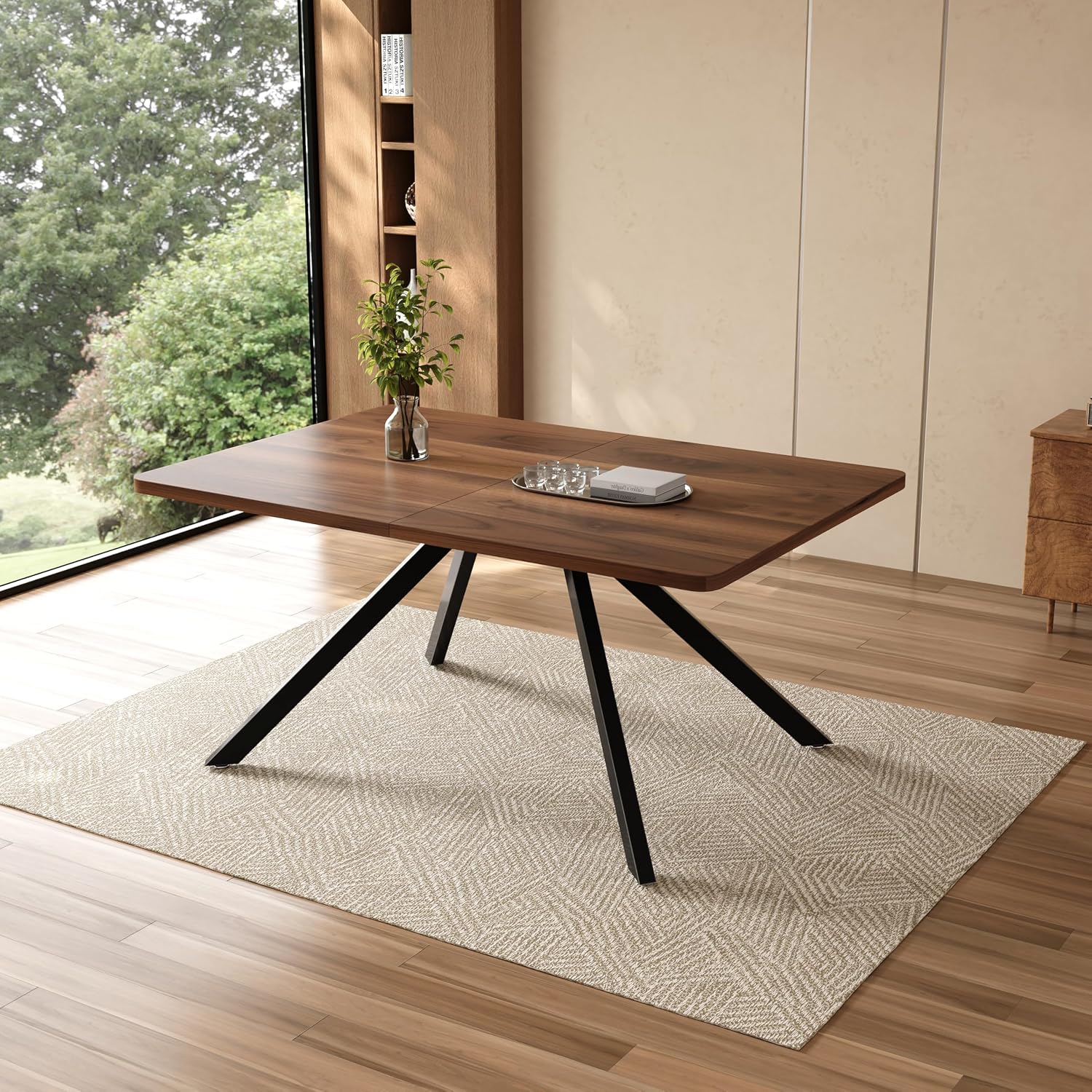 Merax Esstisch ausziehbar 160-200-240 * 90cm, moderner rechteckiger Esstisch für 6-10, extra Breiten verstärkten Schwerlast-Führungen, Metallbeine, für Esszimmer Küche Wohnzimmer, Walnussfarbe — Ansicht 6