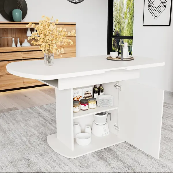 Esstisch Holz – 110/130L x 70B x 75H cm, Weiß