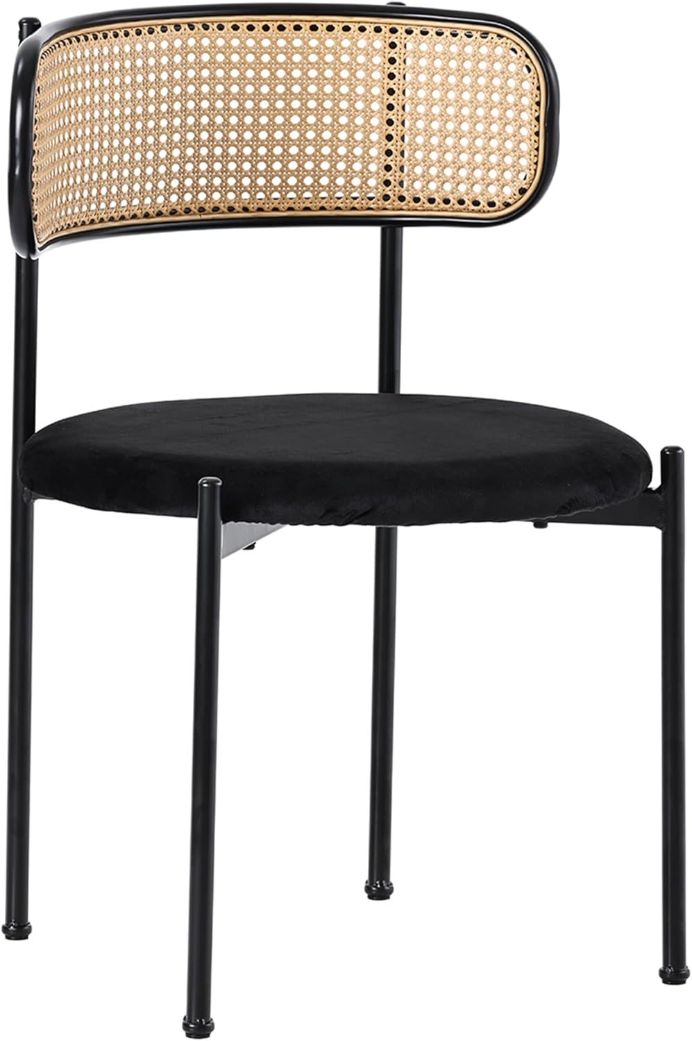 Merax Esszimmerstühle 4er Set, Moderner Küchenstühle mit Rattan Rückenlehne, Essstühle mit Vier Stützbeinen aus Metall, Samt, Schwarz — Ansicht 4