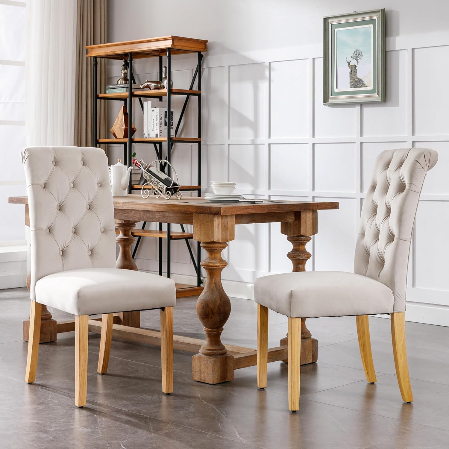 Merax Esszimmerstuhl 2er Set, Moderne Polsterstuhl mit hoher Rückenlehne, bequemer Wohnzimmerstuhl aus Samt, ergonomischer Stuhl mit Eichenbeinen, für Wohnzimmer, Schlafzimmer, Braun und Holzfarbe — Ansicht 2