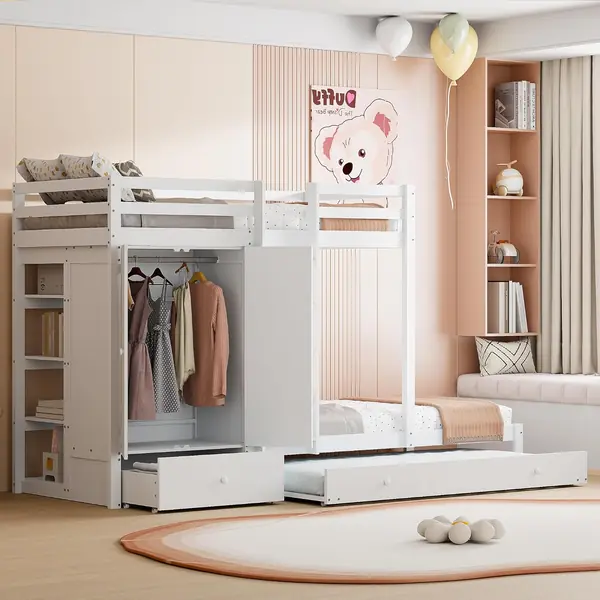 Etagenbett aus Massivholz 90x200 cm mit Ausziehbett