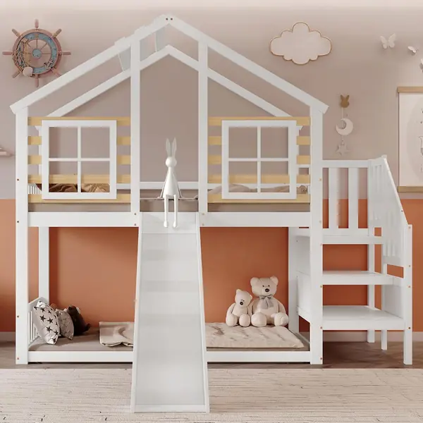 Etagenbett Holzbett Blockhaus Kinderbett mit Rutsche