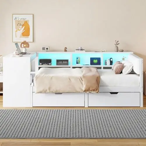 Funktionsbett 140x200 cm Kinderbett mit Polsterkopfteil