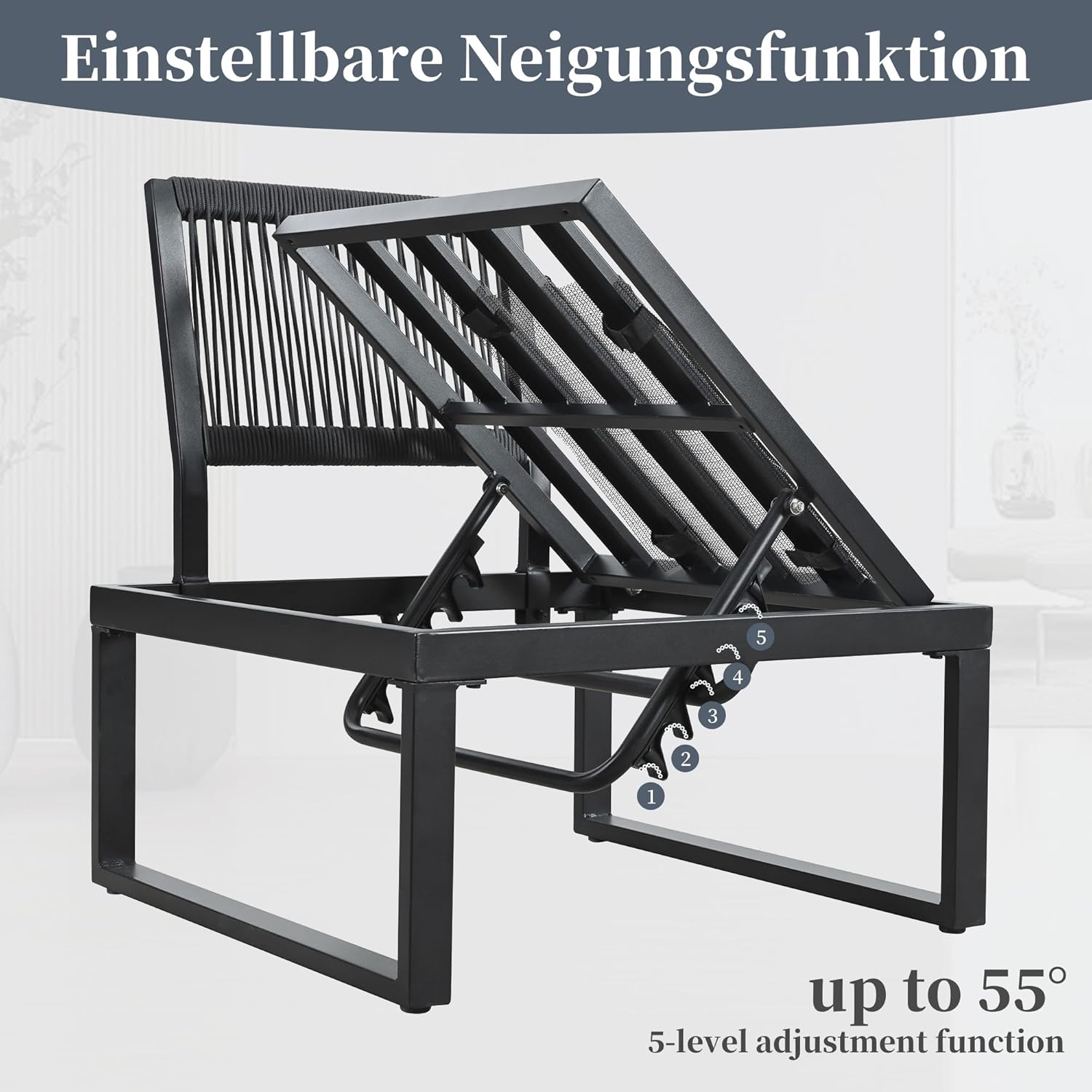 Merax Garten Essgruppe Lounge mit Eckstellung, Gartenmöbel Set mit Esstisch 105x70 cm, Rückenlehne 5-stufig bis 55°, Loungemöbel Outdoor aus verzinktem Stahl & WPC Tischplatte, Grau Schwarz — Ansicht 4