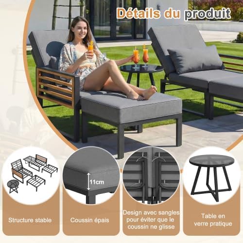 Merax Garten-Lounge-Set für 2-4 Personen, Doppel-Liege & Outdoor Daybed mit Verstellbarer Rückenlehne, Inkl. Rücken- und Sitzkissen, Modular und Flexibel — Ansicht 3