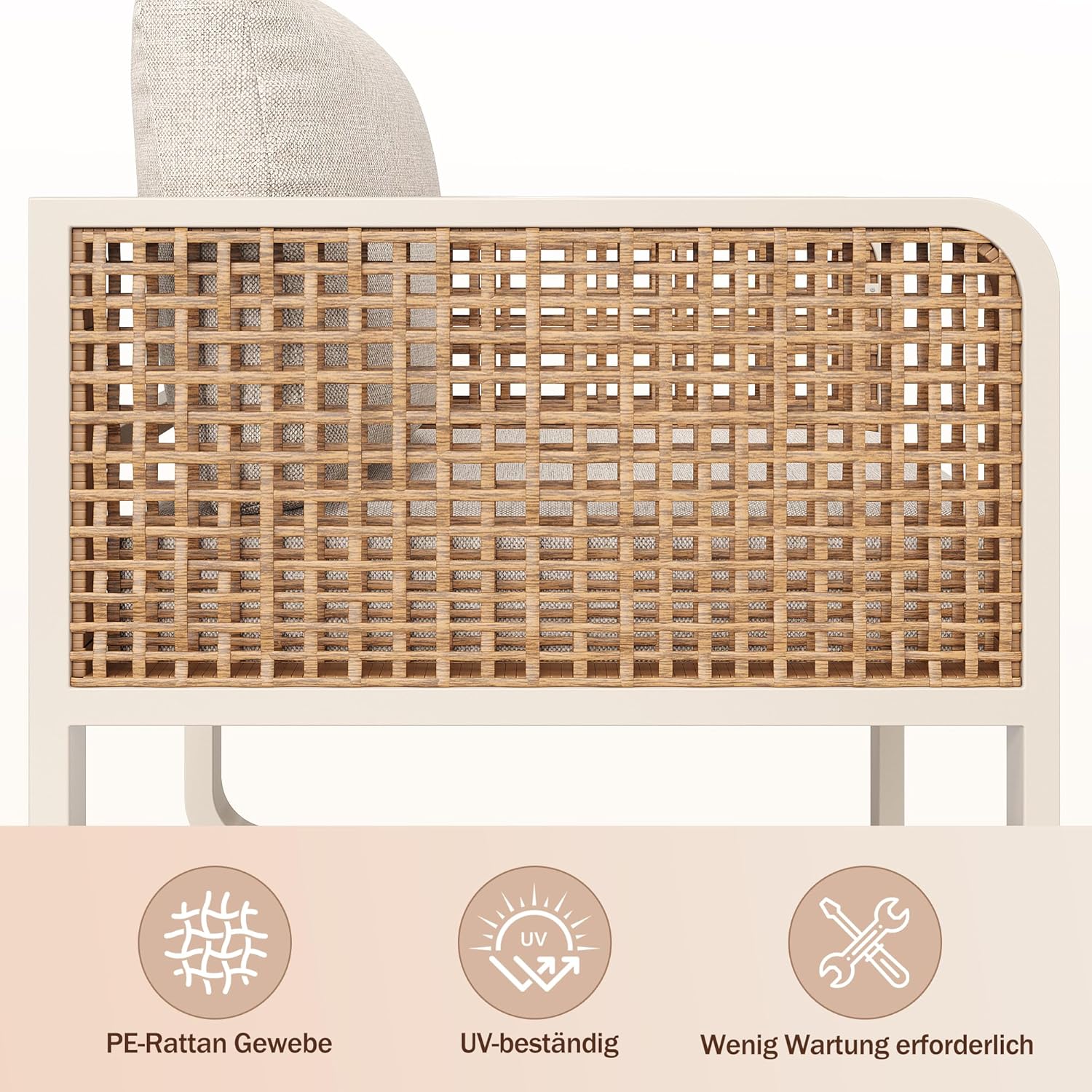Merax Gartenmöbel Set 6-7 Personen, Gartenlounge Lounge Set aus Metallrahmen & PE-Rattan, Balkonmöbel Outdoor Sitzgruppe mit Tisch & Kissen, Kombinierbar Gartensofa-Set, Wetterfest für Terrasse, Beige — Ansicht 6