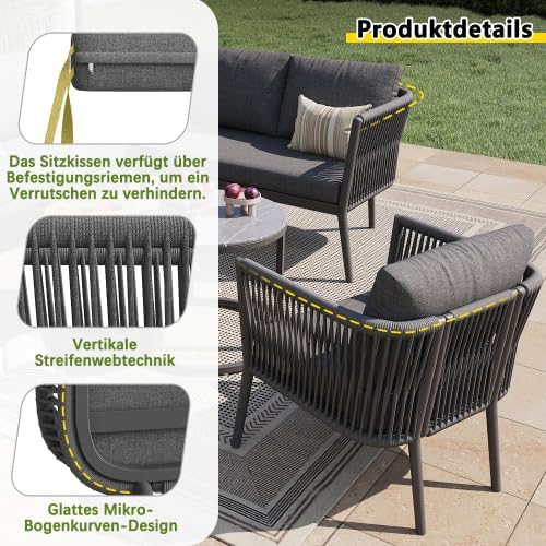 Merax Gartenmöbel Set 6-teilig für 5-6 Personen – Flexibles Gartenlounge Set mit Verstellbaren Füßen, Wasserabweisenden Kissen und Modularer Sitzgruppe für Balkon Terrasse, Grau — Ansicht 3