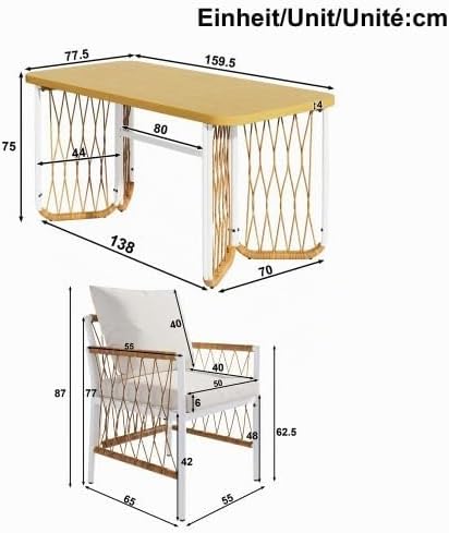 Merax Gartenmöbel Set – 7-teiliges Gartentisch mit Stühlen Set aus Rattan und Eisengestell, Sitzgruppe Outdoor für Terrasse und Balkon, 1 Tisch und 6 Stühle in Beige und Braun — Ansicht 2