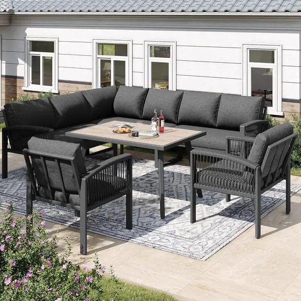 Gartenmöbel Set 8-Personen – handgeflochten Seil, Grau