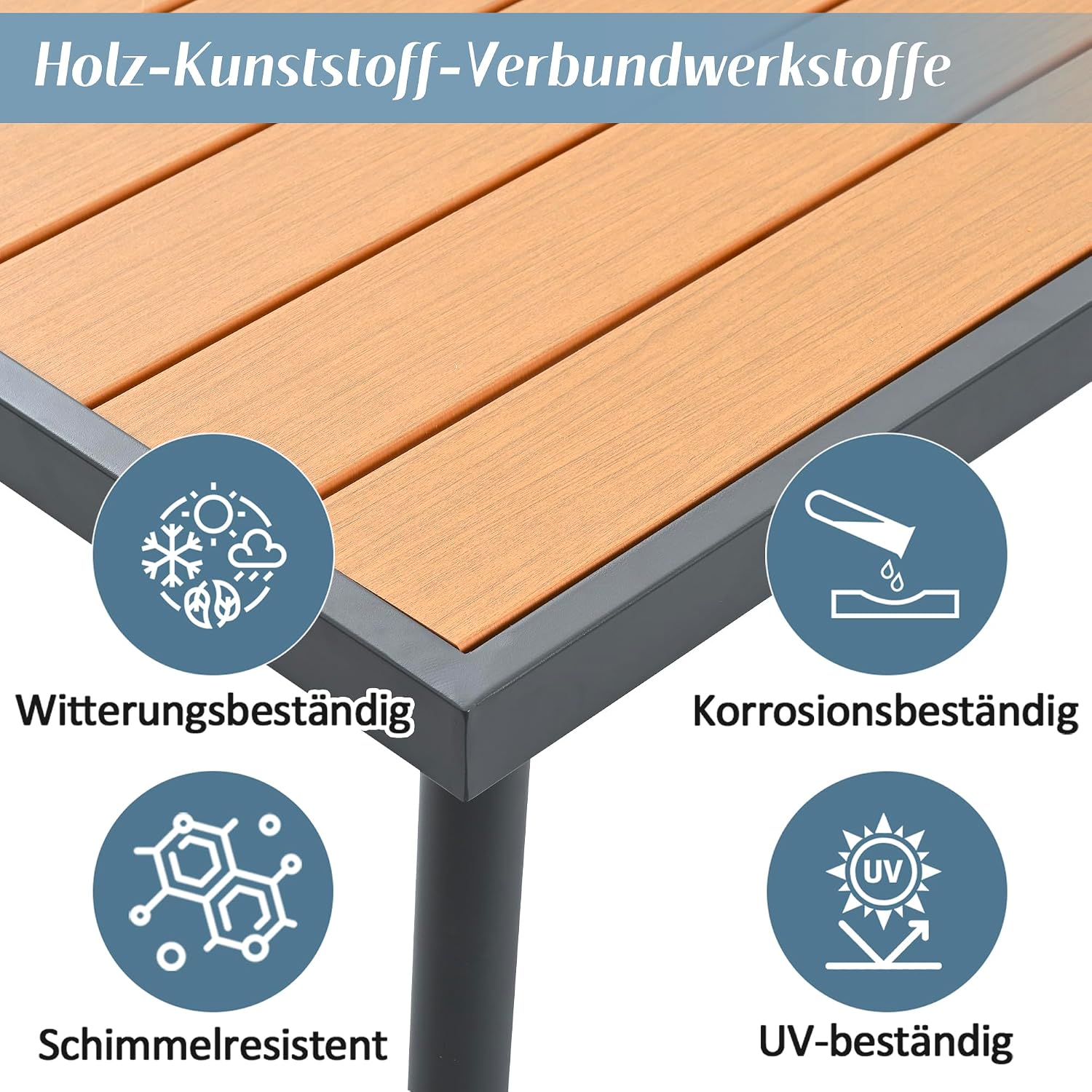Merax Gartenmöbel Set, Balkonmöbel aus Verzinktes Stahlrohr, Terrassenmöbel mit Esstisch, Tischplatte aus Kunststoffholz, für Terrasse, Garten und Balkon, Grau — Ansicht 5