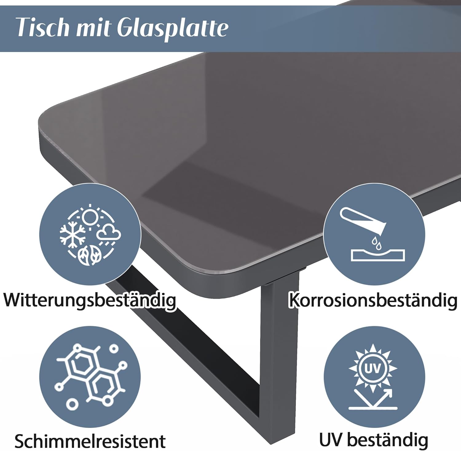 Merax Gartenmöbel-Set für 6 Personen, Ecksofa mit geflochtenen Arm- & Rückenlehnen, Outdoor Lounge Set mit Couchtisch & Glasplatte, verzinkte Stahlrohre, Gartenlounge für Terrasse Balkon, Grau — Ansicht 5