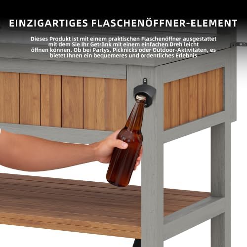 Merax Gartenschrank mit Wasserbecken & Wasserhahn – Wetterfester Geräteschrank mit großer Edelstahl-Arbeitsfläche, Schublade & integriertem Flaschenöffner, Outdoor-Küchenschrank — Ansicht 5