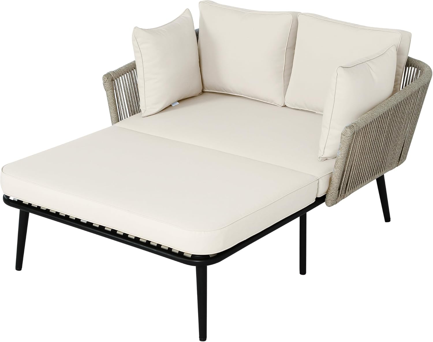 Merax Gartensofa, Outdoor Sonnenliege mit 2 Kissen und 2 Polster, Gartenlounge mit Abnehmbar und Waschbar Kissen für Balkon Terrasse, Garten, Khaki — Ansicht 6