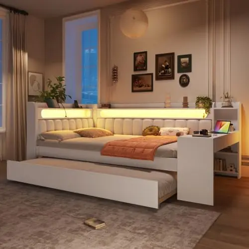 Gepolstertes 140x200 Tagesbett mit USB-Anschlüssen