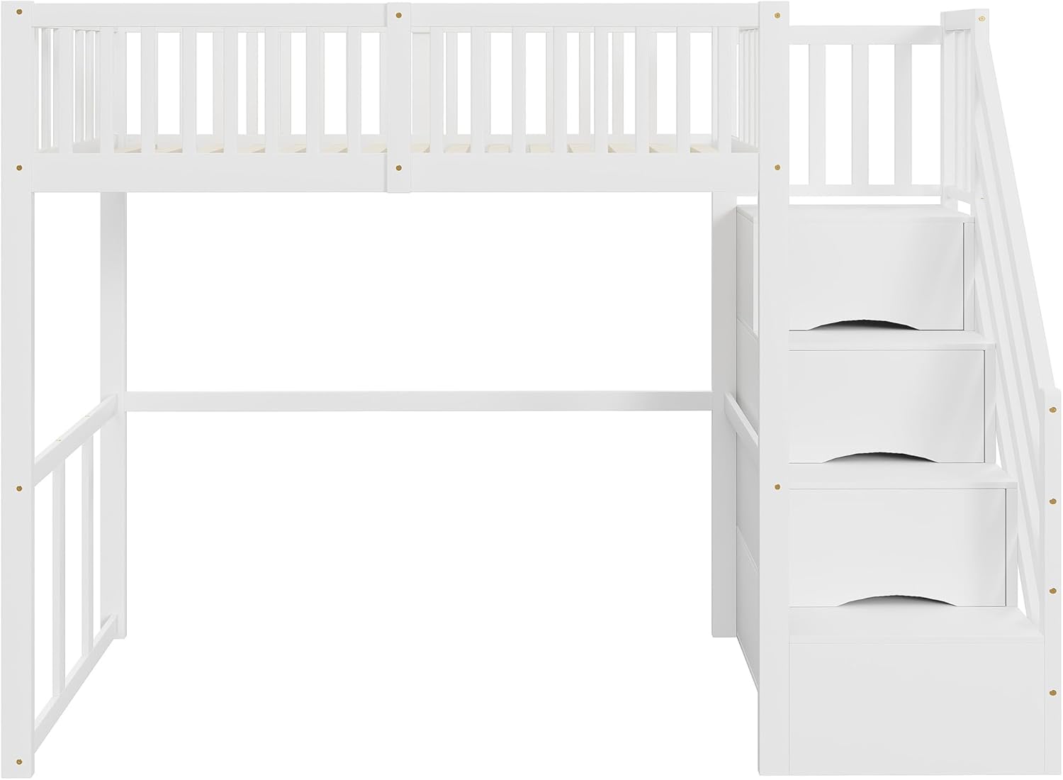 Merax Hochbett 90 x 200 cm, Multifunktionales Kinderbett mit Stauraum Treppe, Weiß (Ohne Matratze) — Ansicht 4