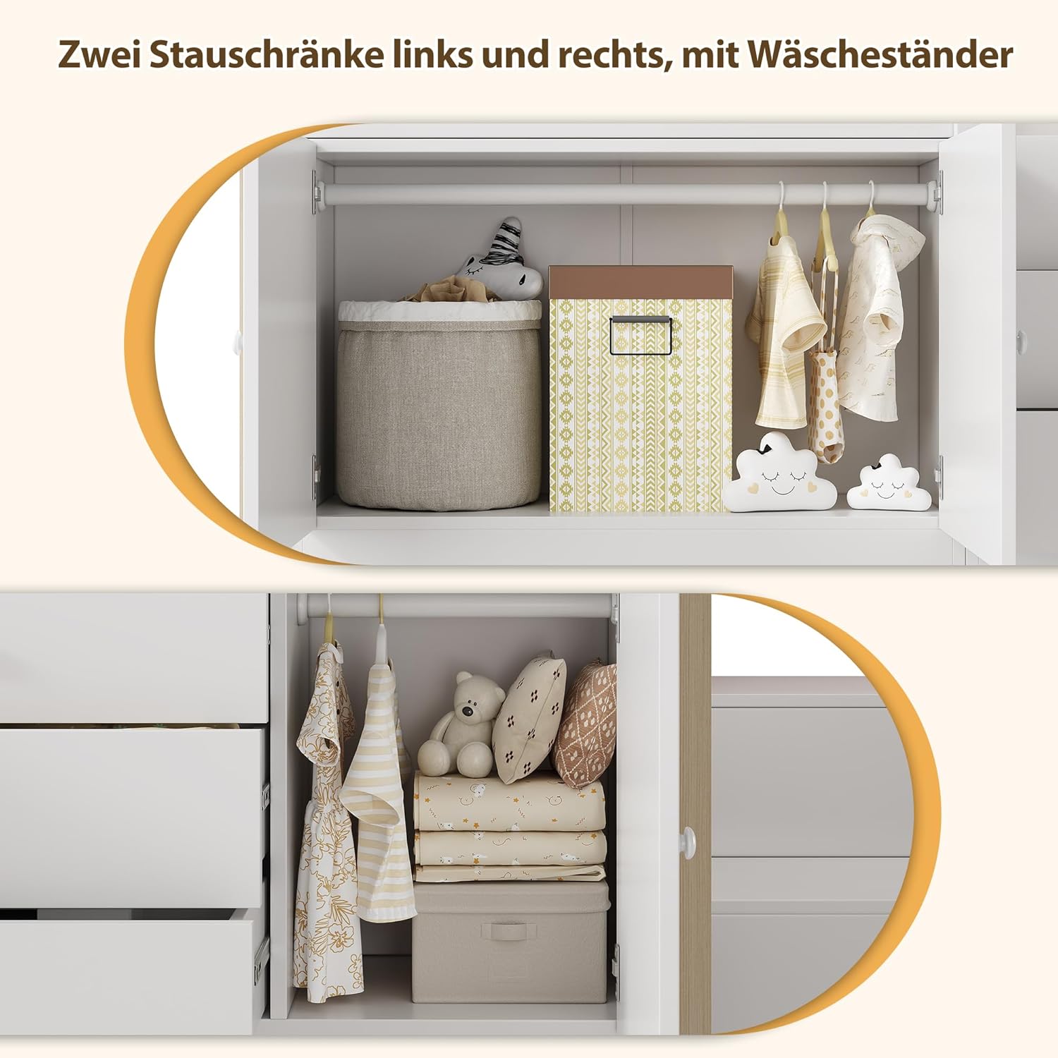 Merax Hochbett 90x200cm, Kinderbett mit Schrank und Treppe, Etagenbett mit Großer Stauraum, für Jungen, Mädchen, Weiß und Holzfarbe (Ohne Matratze) — Ansicht 3