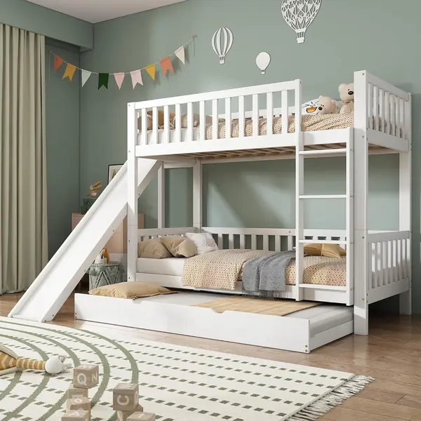 Kinderbett Etagenbett mit Rutsche für 3 Kinder