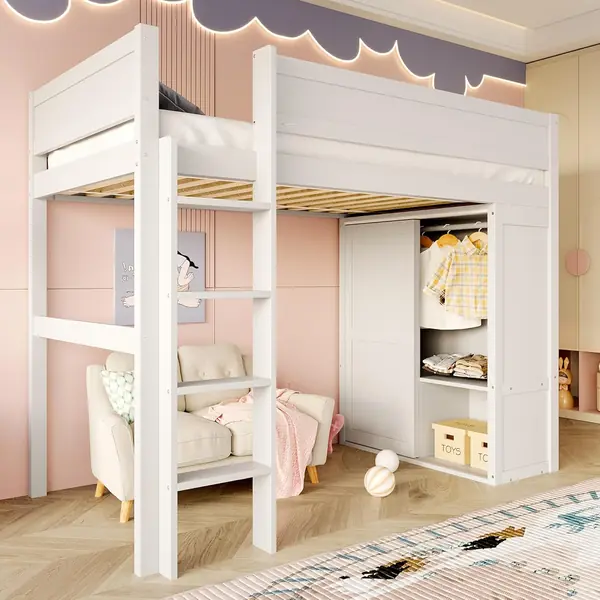 Kinderbett Hochbett 90x200 cm mit Kleiderschrank