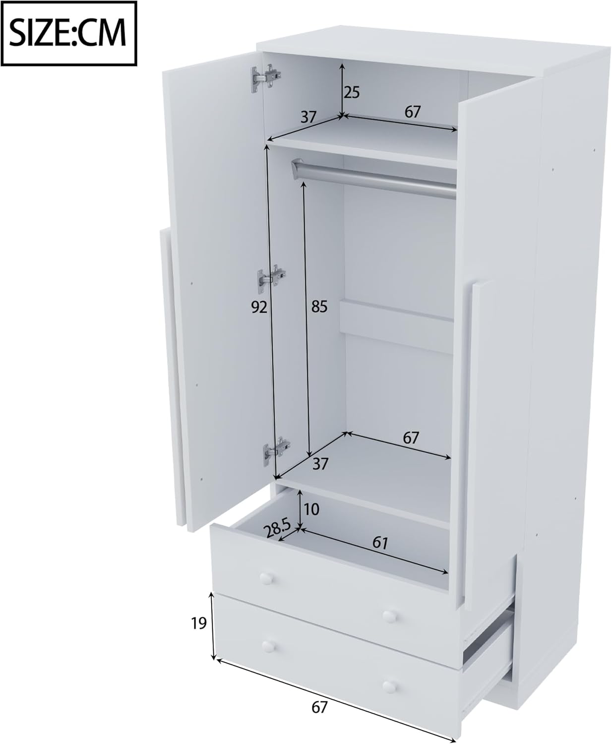 Merax Kleiderschrank 70L x 40B x 170H cm, Multifonctionnel Kleiderschränke mit Schubladen und Ablagefächern, Weiß — Ansicht 3