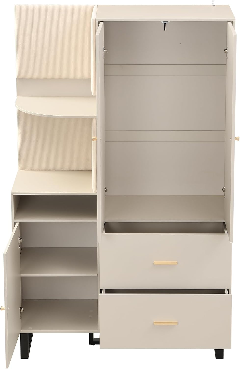 Merax Kompaktgarderobe 110x186x38 cm, mit Regal & Schubladen, Flurgarderobe Dielenschrank Kleiderschrank mit Türen, Schuhschrank & Ablageflächen, Moderne Garderobe für Diele & Flur, Graubeige — Ansicht 5
