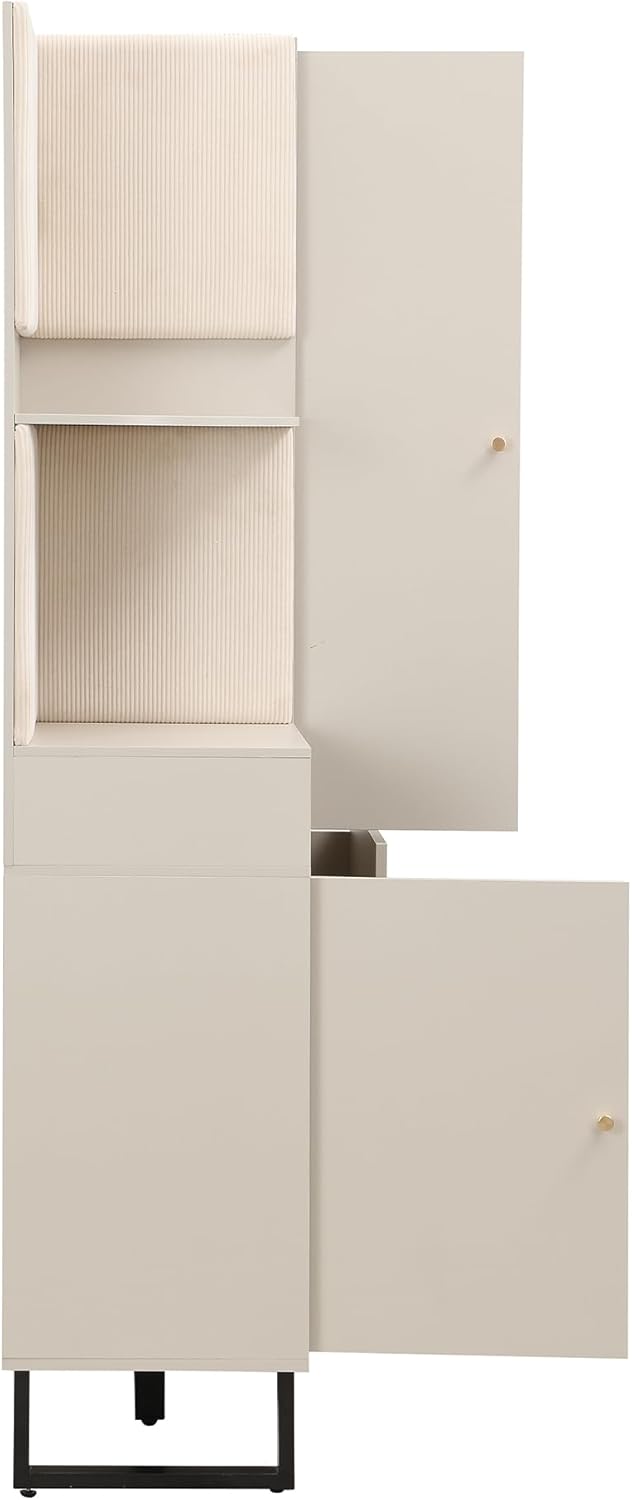 Merax Kompaktgarderobe 110x186x38 cm, mit Regal & Schubladen, Flurgarderobe Dielenschrank Kleiderschrank mit Türen, Schuhschrank & Ablageflächen, Moderne Garderobe für Diele & Flur, Graubeige — Ansicht 6