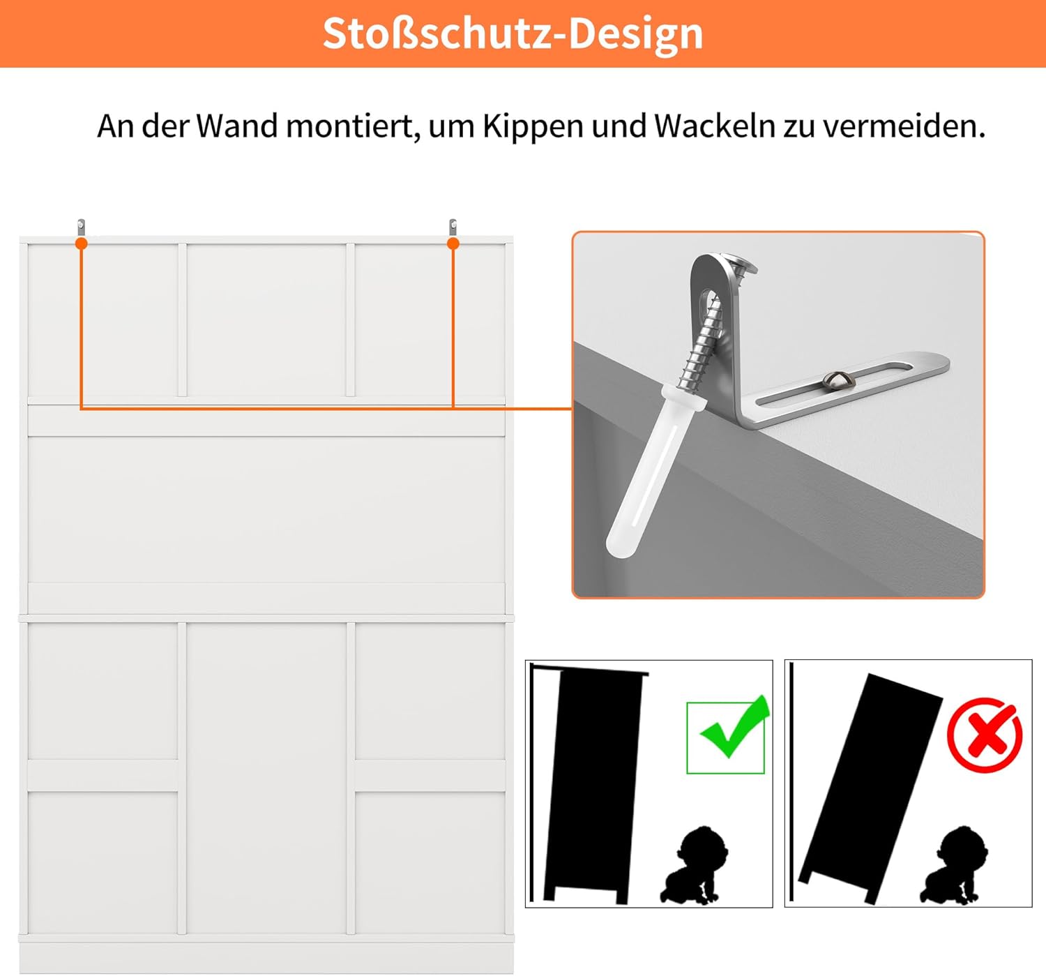 Merax Küchenschrank Buffetschrank, Hochschrank Sideboard, Küchenbuffet Vorratsschrank mit Arbeitsplatte, 4 Türen, 2 Schubladen, Weinglasregal, Offene Fächer, Mehrzweckschrank, 120x40x188cm, Weiß — Ansicht 6