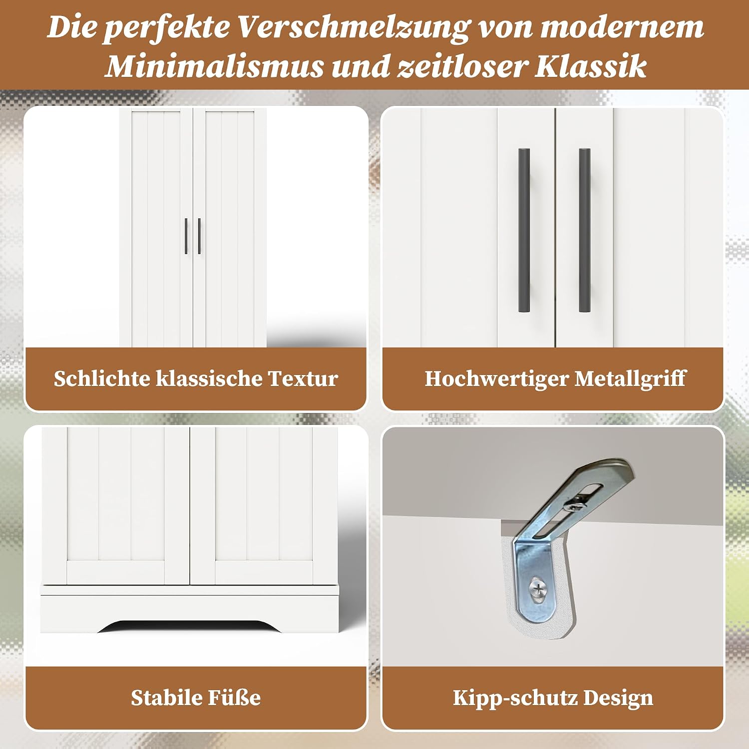 Merax Küchenschrank, Speisekammer, 120 × 60 × 40 cm, mit LED Sensor – Schrank 2 Türen mit verstellbaren Einlegeböden, Sideboard für Küche/Esszimmer/Wohnzimmer, weiß — Ansicht 4