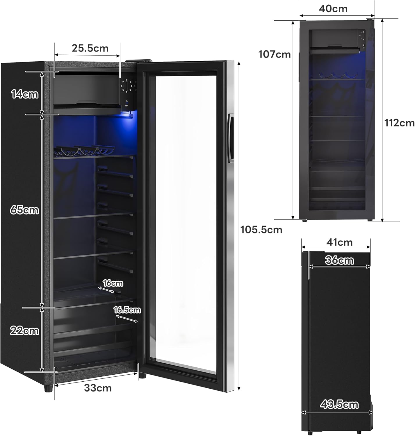 Merax Kühlschrank 128L, Freistehend Getränkekühler mit 120L-Kühlschrank + 8L-Gefrierschrank, mit LED-Innenbeleuchtung und Verstellbare Einlegeböden, Superleise für Restaurant, Bar, Getränke und Bier — Ansicht 2