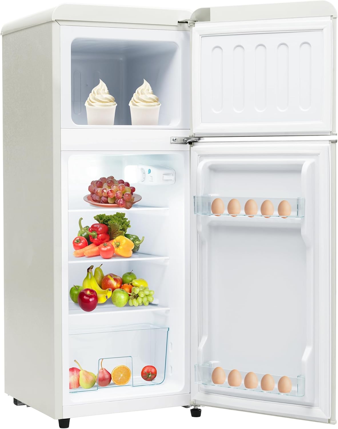 Merax Kühlschrank zweitürig 92L, Gefrierfach 28L, 105,5 cm hoch, LED, verstellbare Glasregale, 116 kWh/Jahr, leise 45 dB, kompakt & energieeffizient für Küche Wohnzimmer Büro — Ansicht 2