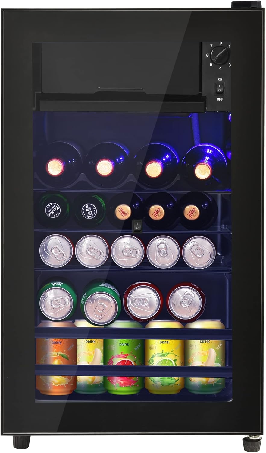 Merax Mini Kühlschrank 76L mit Gefrierfach 6L, Kompressor Kühlschrank leise 43dB, Getränkekühlschrank 51 Dosen Kapazität, freistehender Mini Kühlschrank mit LED & Glastür, Schwarz — Ansicht 2