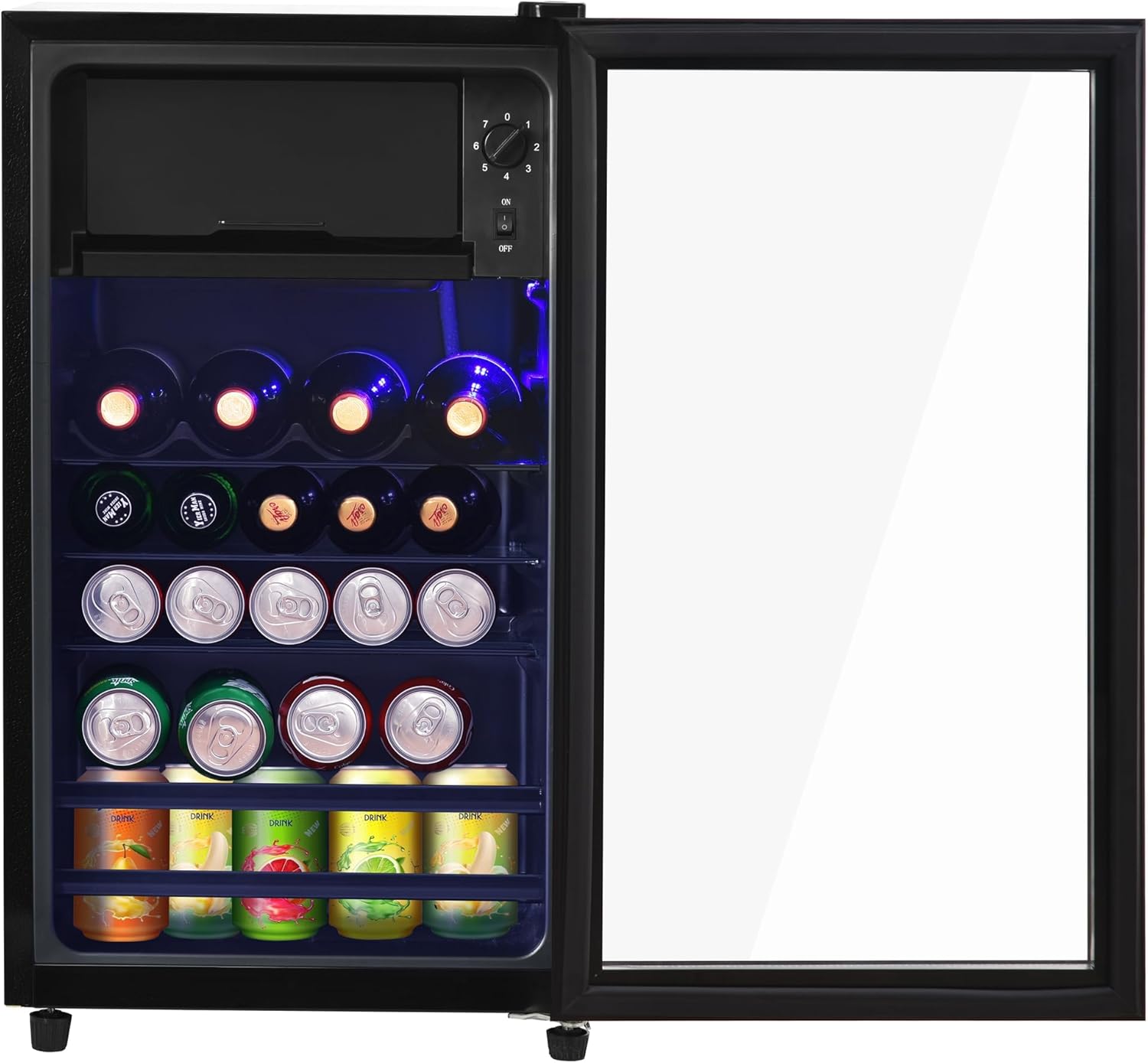 Merax Mini Kühlschrank 76L mit Gefrierfach 6L, Kompressor Kühlschrank leise 43dB, Getränkekühlschrank 51 Dosen Kapazität, freistehender Mini Kühlschrank mit LED & Glastür, Schwarz — Ansicht 3