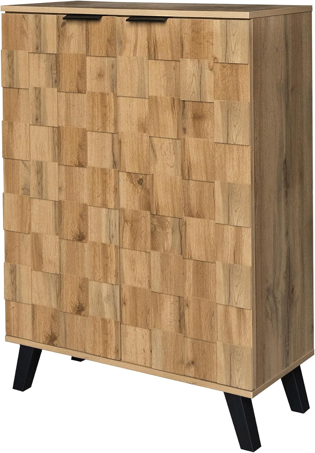 Merax Moderner Schuhschrank, Sideboard mit 5 Fächern, 80,5 x 35 x 109,5 cm, verstellbare Einlegeböden, Schwarze Metallgriffe und Füße, für Flur und Schlafzimmer, Holzfarbe — Ansicht 3