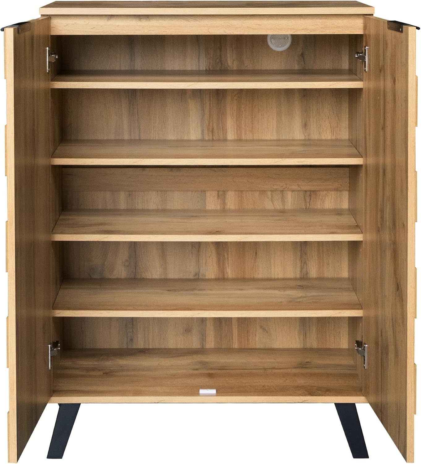 Merax Moderner Schuhschrank, Sideboard mit 5 Fächern, 80,5 x 35 x 109,5 cm, verstellbare Einlegeböden, Schwarze Metallgriffe und Füße, für Flur und Schlafzimmer, Holzfarbe — Ansicht 4