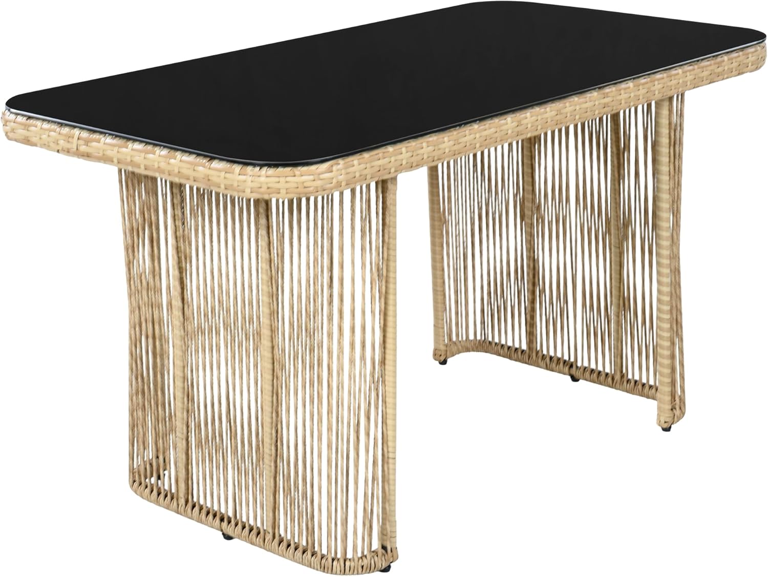 Merax PE Rattan Gartenmöbel Set, mit 3-Sitzer Sofa, 2 Sesseln und Glastisch, Outdoor Lounge Set mit 8 cm Sitzkissen, Stahlrahmen, für Terrasse und Balkon, Beige und Schwarz — Ansicht 6