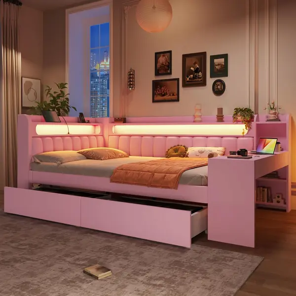 Polsterbett 140x200 cm Daybed mit Schreibtisch