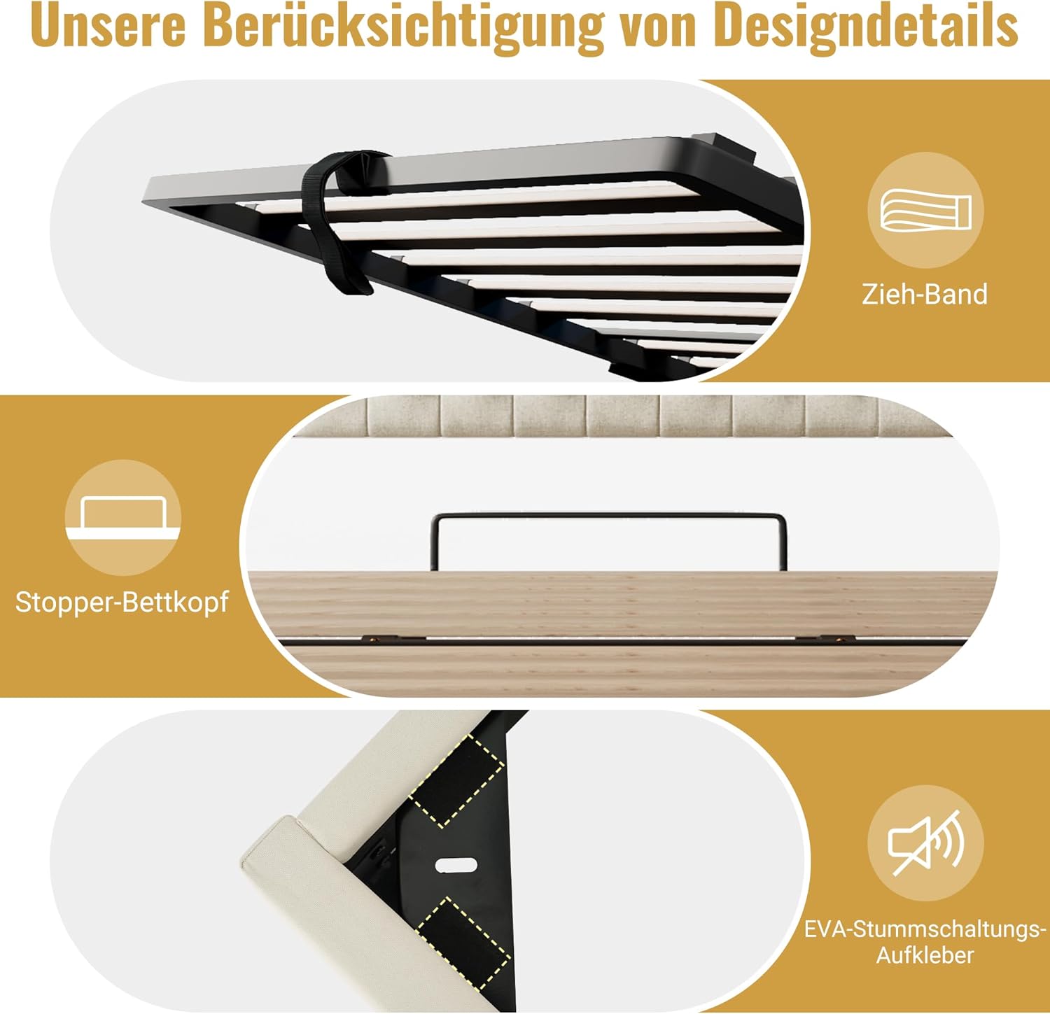 Merax Polsterbett 140x200 cm, Hydraulisches Stauraumbett mit LED und Steckdosen, Jugendbett Betten mit Stauraum Kopfteil, Doppelbett mit USB/Type-C, Lattenrost, Leinenstoff, Ohne Matratze, Beige — Ansicht 6