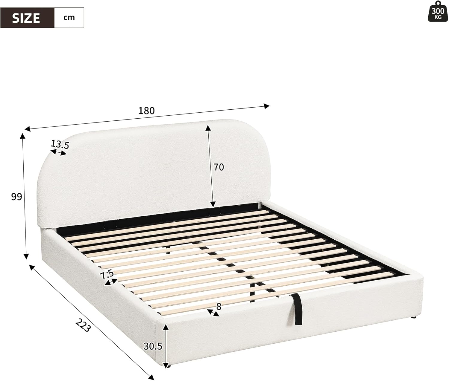 Merax Polsterbett 160x200 cm hydraulisches Stauraumbett mit Lattenrost, Bouclé Doppelbett mit Kopfteil, Bettkasten Funktionsbett, Bettgestell, Beige (Ohne Matratze) — Ansicht 2