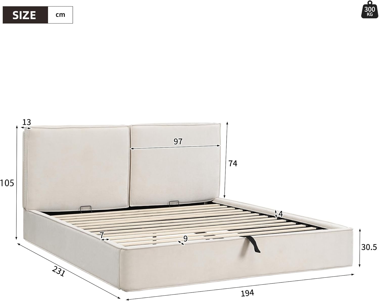 Merax Polsterbett 180x200 cm mit hydraulischem Stauraum, Doppelbett mit Lattenrost und Kopfteil, modernes Funktionsbett mit stabilem Rahmen und elegantem Design, Chenille-Stoff, Beige (ohne Matratze) — Ansicht 2