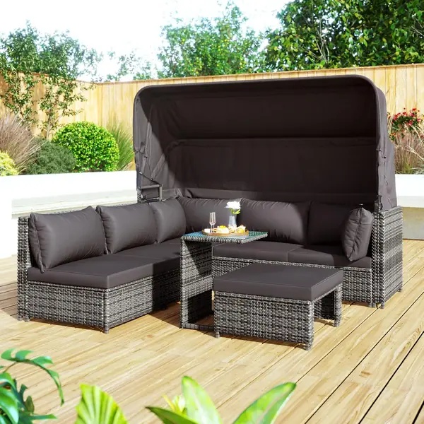 Rattan-Gartenlounge-Set mit Sonnendach: Sofa