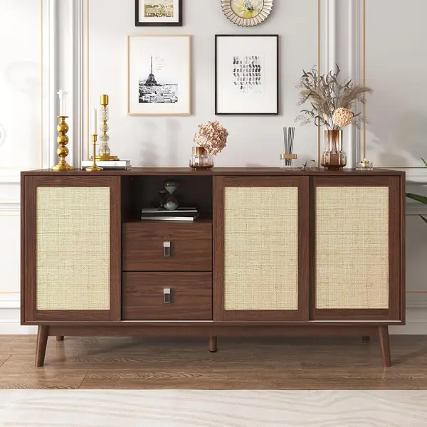 Rattan Sideboard mit 3 Schiebetüren & 2 Schubladen