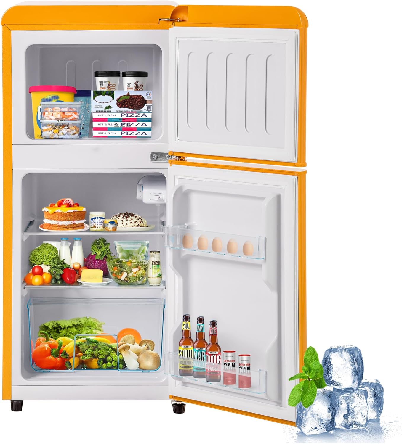 Merax Retro-Kühlschrank Gefrierkombination: Zweittürig, 86,8 cm hoch, 45,5 cm breit, 60 Liter Gesamtvolumen,Gelb