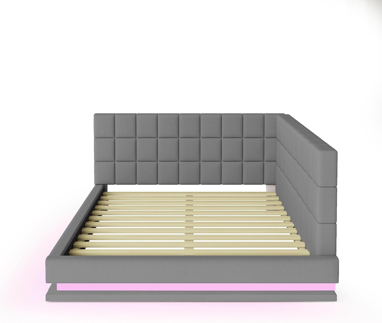Merax Schlafcouch 140 x 200 cm, Schlaffunktion Schlafsofa mit LED Lichtleiste, USB Steckdose, Polsterbett 2 Sitzer mit Lattenrost, Samtstoff, Gris (Ohne Matratze) — Ansicht 6