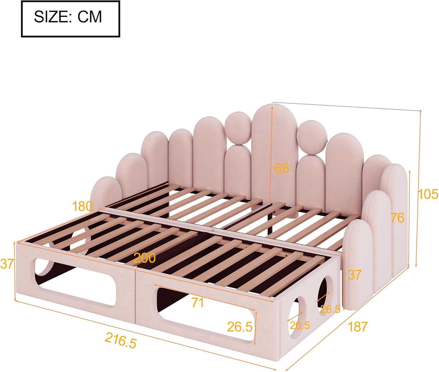 Merax Schlafsofa 180x200 cm mit Bettfunktion, Polsterbett 2-in-1 mit Lattenrost und Rückenlehne, Samt Polstersofa, Ausziehbares Bett, Multifunktionales Sofa Bett für Wohnzimmer Schlafzimmer, Rosa — Ansicht 2